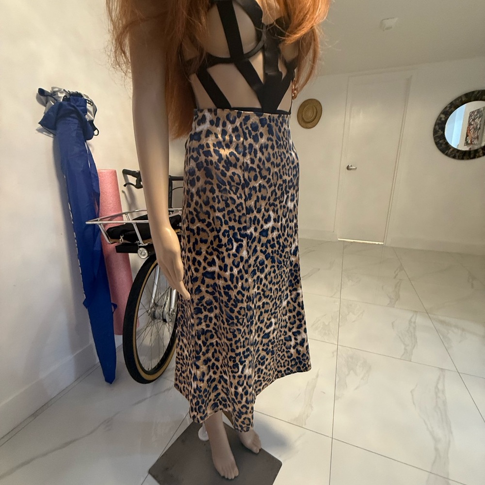 Lulu's Black and Tan Asymmetrical A-Line Midi Skirt